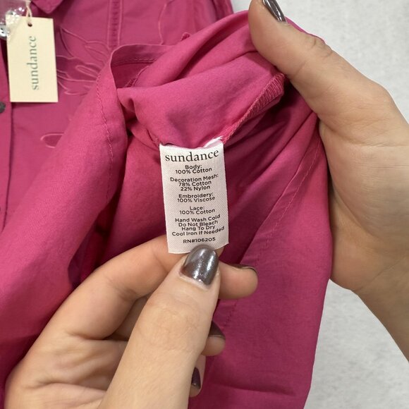 Sundance Shirt Womens Large Magenta Embroidered Eyelet Bishop Sleeve Boho Blouse - Picture 6 of 8